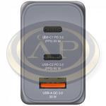 H&aacute;l&oacute;zati t&ouml;ltő, 2xUSB-C PD (65W), USB-A QC 3.0, EU/UK/US, GaN, VERBATIM