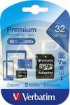 Mem&oacute;riak&aacute;rtya, microSDHC, 32GB, CL10/U1, 90/10 MB/s, adapter, VERBATIM Premium
