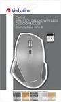 Egér, vezeték nélküli, lézeres, normál méret, USB, VERBATIM DeLuxe, szürke