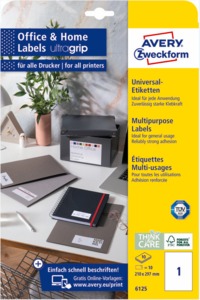Avery univerzális etikett - fehér 210 x 297 mm  10 ív/csomag
