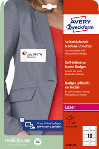 Avery öntapadó textil etikett - fehér 80 x 50 mm 20 ív/csomag