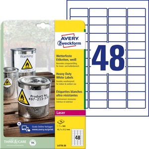 Avery időjárásálló fehér poliészter etikett 45,7 x 21,2 mm 20 ív/csomag