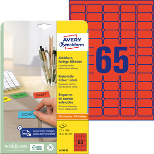 Avery univerzális visszaszedhető piros etikett  38,1 x 21,2 mm 20 ív/csomag