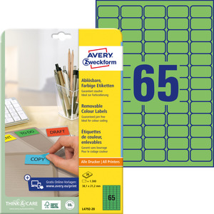 Avery univerzális visszaszedhető zöld etikett  38,1 x 21,2 mm 20 ív/csomag