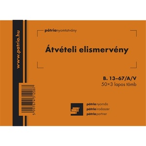 Átvételi elismervény (nyugta) A6 50x3 lapos B.13-67A/V