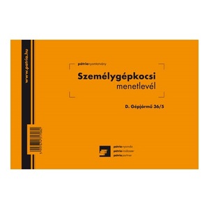 Személygépkocsi menetlevél 100 lapos tömb A/5 fekvő, D.GEPJ.36/5