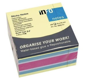 Jegyzett&ouml;mb InfoNotes &ouml;ntapad&oacute;s, 75x75 mm, 450 lap, neon sz&iacute;nek (s&aacute;rga, k&eacute;k, pink)