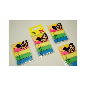 Jel&ouml;lőc&iacute;mke, műanyag, 5x20 lap, 44x12 mm, DELI Stick UP, neon sz&iacute;n