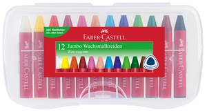 Faber-Castell Zsírkrétakészlet 12db-os háromszögletű Jumbo + kaparóval műanyag dobozban