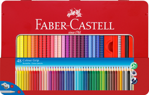 Faber-Castell Színes ceruza-készlet 48db-os háromszögletű GRIP + kiegészítők fém dobozban (48db alap szín +1db ecset +1db Grip grafitceruza +1db hegyező)