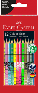 Faber-Castell Színes ceruza-készlet 12db-os háromszögletű GRIP (pasztell,neon,metál színek)