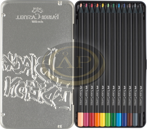 Faber-Castell Sz&iacute;nesceruza-k&eacute;szlet 12db-os h&aacute;romsz&ouml;gletű BLACK EDITION fekete testű f&eacute;m dobozban