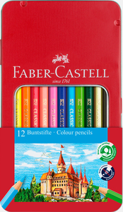 Faber-Castell Színes ceruza-készlet 12db-os hatszögletű kastélyos fém dobozban