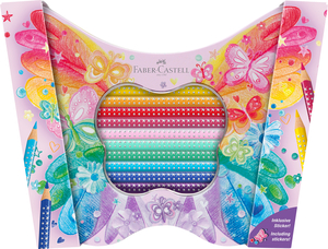 Faber-Castell Színes ceruza-készlet 20db-os háromszögletű SPARKLE pillangós fém dobozban (12db alap +8db pasztell szín)