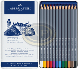 Faber-Castell Akvarell-sz&iacute;nesceruza k&eacute;szlet 12db-os hatsz&ouml;gletű GOLDFABER AQUA f&eacute;m dobozban