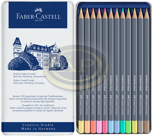 Faber-Castell Akvarell-sz&iacute;nesceruza k&eacute;szlet 12db-os hatsz&ouml;gletű GOLDFABER AQUA pasztell f&eacute;m dobozban