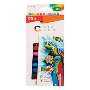 Olajpasztellkréta, hatszögletű, DELI COLOR EMOTION, 12 különböző szín