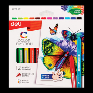 DELI Zsírkréta, háromszögletű, 12 darabos, COLOR EMOTION