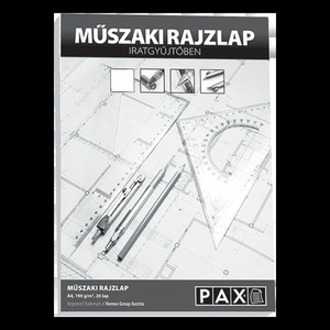 Műszaki rajzlap, 20 lap, A4, 180g, PAX, iratgyűjtőben