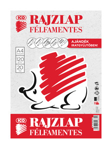 Rajzlap, félfamentes, 20 lap, A4, 120g, Ico Süni, iratgyűjtőben
