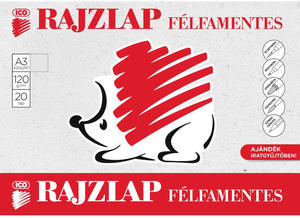 Rajzlap, félfamentes, 20 lap, A3, 120g, Ico Süni, iratgyűjtőben
