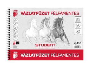 ICO STUDENT B5 vázlatfüzet, félfamentes, 120g, 32 lap, spirálozott
