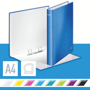 Gyűrűskönyv LEITZ lakkfényű A/4 2db D gyűrűvel 40 mm gerinc kék 42410036