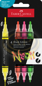 Faber-Castell K&eacute;tv&eacute;gű akril filctollk&eacute;szlet 4db-os BLACK EDITION Shake&Paint neon sz&iacute;nek