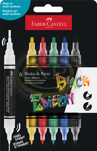 Faber-Castell K&eacute;tv&eacute;gű akril filctollk&eacute;szlet 6db-os BLACK EDITION Shake&Paint klasszikus sz&iacute;nek