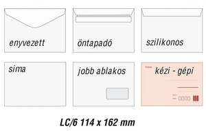 Boríték LC6 szilikon jobb ablak 35x90mm 114x162mm