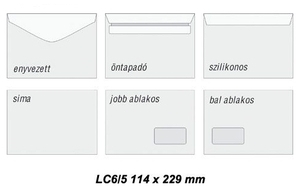 Boríték LC6/5 enyvezett bal ablak 35x90mm 114x229mm