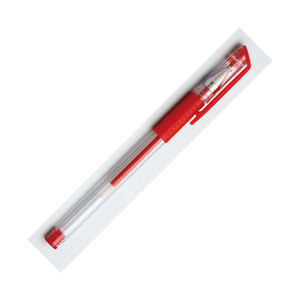 Zselés toll piros, átlátszó, kupakos, gumifogós
