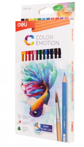 Akvarellceruza készlet, papírdobozban, DELI COLOR EMOTION, 12 különböző szín