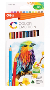 Színesceruza készlet, háromszögletű, papírdobozos, DELI COLOR EMOTION, 12 különböző szín