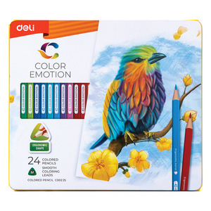 DELI Színesceruza készlet, fémdobozos, 24 darabos, COLOR EMOTION