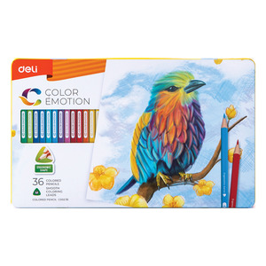 DELI Színesceruza készlet, fémdobozos, 36 darabos, COLOR EMOTION