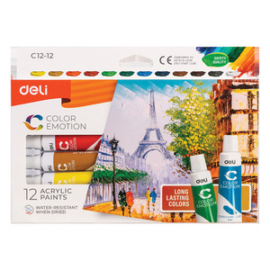 DELI Akrilfestékkészlet, 12 ml x 12 darabos, COLOR EMOTION