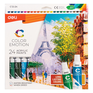 DELI Akrilfestékkészlet, 12 ml x 24 darabos, COLOR EMOTION