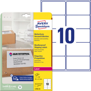 Avery fehér időjárásálló csomag etikett 99,1 x 57 mm 25 ív/csomag