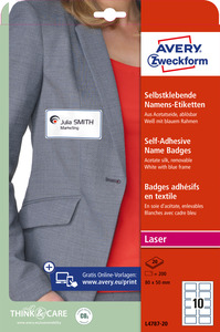 Avery öntapadó textil etikett - fehér kék kerettel 80 x 50 mm 20 ív/csomag