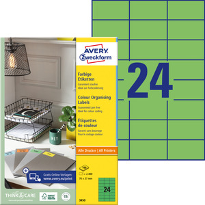 Etikett Avery 3450, 70x37mm zöld, 100 lapos (2400 címke)