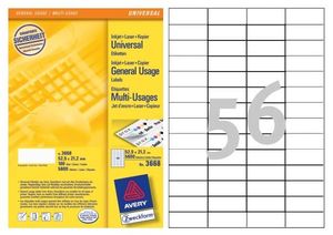 Etikett AVERY -3668- 52,5x21,2mm fehér, 100 lap/doboz