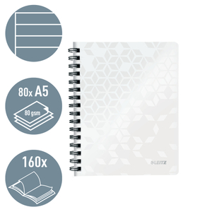 Leitz WOW spirálfüzet, A5, vonalas, fehér 46390001