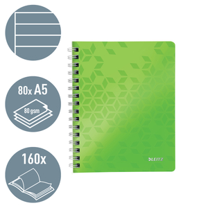 Leitz WOW spirálfüzet, A5, vonalas, zöld (46390064 helyettesítője) 46390054