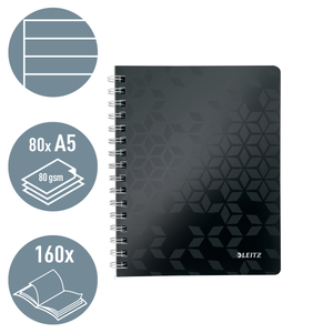 Leitz WOW spirálfüzet, A5, vonalas, fekete 46390095