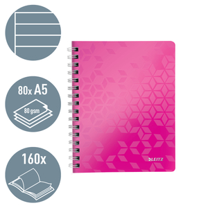 Leitz WOW spirálfüzet, A5, vonalas, rózsaszín 46390023