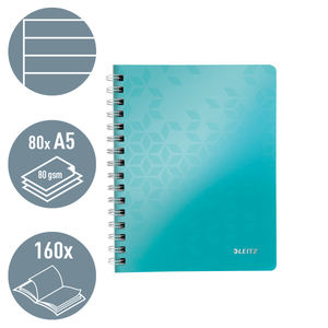 Leitz WOW spirálfüzet, A5, vonalas, jégkék 46390051