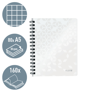 Leitz WOW spirálfüzet, A5, kockás, fehér 46410001