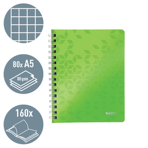 Leitz WOW spirálfüzet, A5, kockás, zöld (46410064 helyettesítője) 46410054