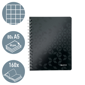Leitz WOW spirálfüzet, A5, kockás, fekete 46410095